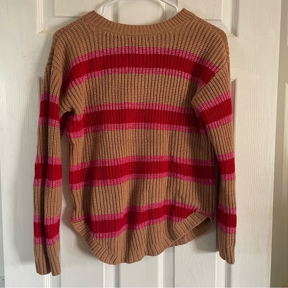 SO brand beige, pink, and red striped crew neck sweater Y2K women’s small - Picture 3 of 7